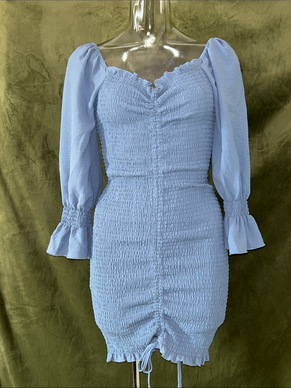 Love Tree Light Blue Smocked Long-Sleeve Mini Dress